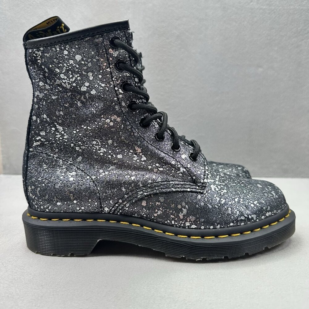 Dr. Martens 1460 Womens Size 7 Combat Boots Black‎ Metallic Paint Splatter Suede